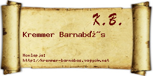 Kremmer Barnabás névjegykártya